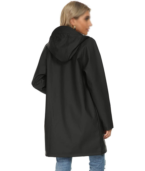 Womens Black Hooded Rain Coat TLC